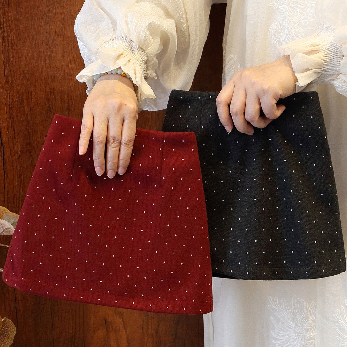 女童秋冬加厚复古波点半身裙女高腰显瘦A字短裙小清新百搭裙子潮