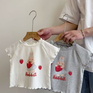 新款 t恤中小童韩版 2025夏季 女童短袖 上衣 棉感打底衫 儿童卡通夏装