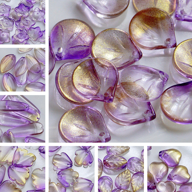 10粒价格diy手工汉服发簪配件材料琉璃金粉紫色花瓣高光金粉花瓣