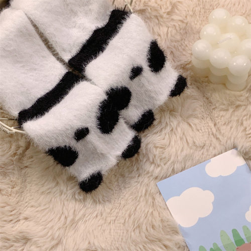*hi panda*秋冬黑白熊猫袜子可爱卡通毛绒加厚水貂绒防臭中筒袜