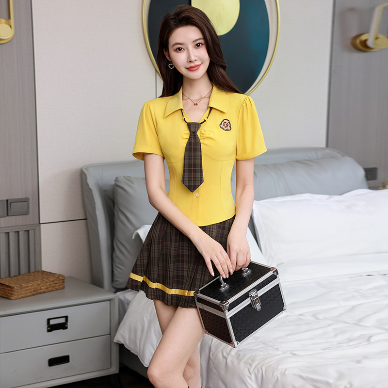 洗浴按摩短袖技师新款沐足酒店显瘦空姐制服采耳套装足疗spa美容