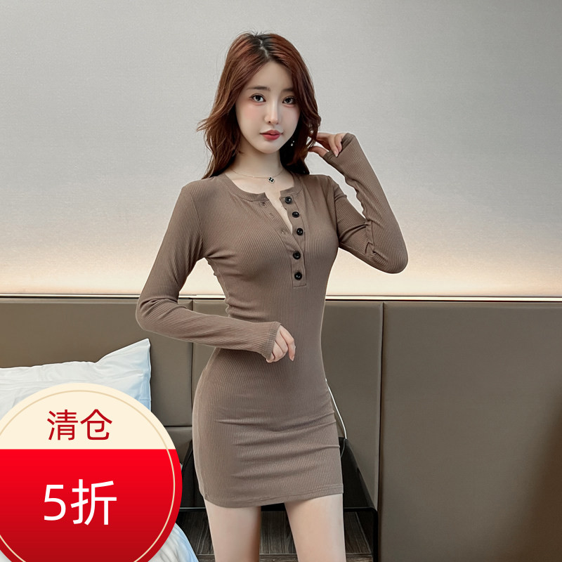 卡其色性感连衣裙包臀显瘦