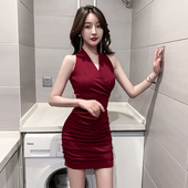 店女装 气质性感无袖 连衣裙夜 夜总店辣妹紧身收腰抽褶包臀裙子夏