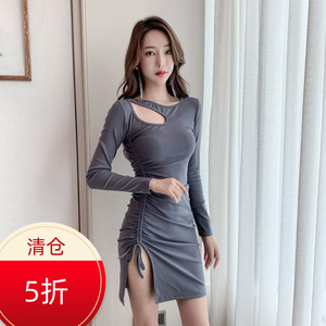 心机设计感开叉抽绳包臀性感连衣裙夜店女装夜总店修身显瘦裙子秋