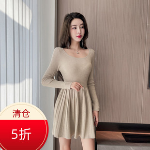 纯欲辣妹穿搭A字针织连衣裙秋冬小个子掐腰小黑裙修身显瘦收腰裙