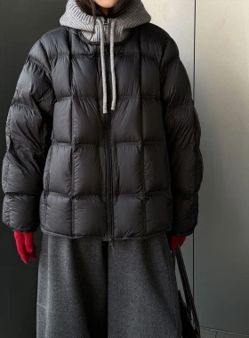 法式高级感针织连帽拼接90白鸭绒外套女冬季假两件泡芙羽绒