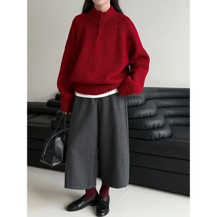 新款 女冬季 慵懒风百搭内搭厚毛衣s 韩系半高领套头针织衫 法式