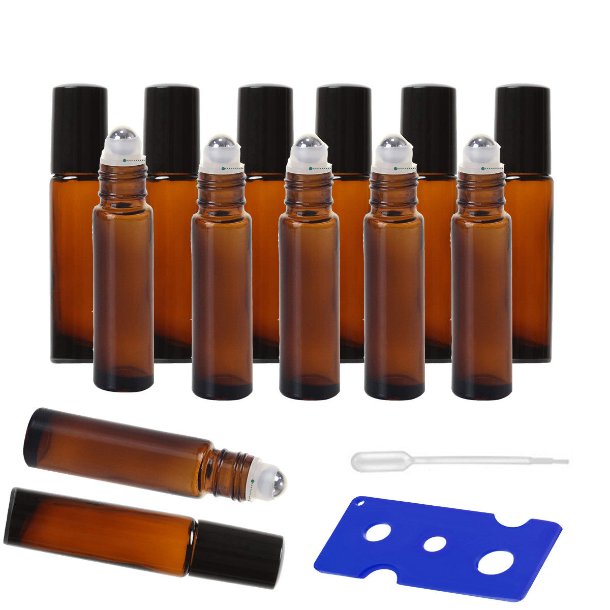 12支茶色10ml优质厚款玻璃滚珠瓶分装瓶香水瓶旅游便携装送开珠器
