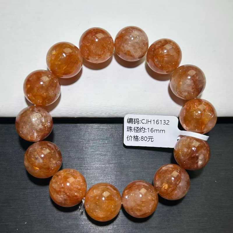 天然胶花手串水晶手链橙红黄胶花红胶花手链黄胶花水晶橙色手饰品