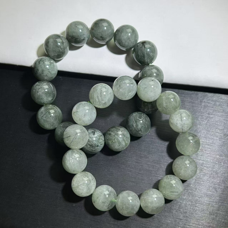 天然绿发晶手串绿兔毛手链绿水晶百搭绿阿塞绿幽灵水晶手串