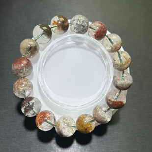 天然半盆四季幽灵水晶手串百搭绿幽灵兔毛彩幽灵水晶手链水晶