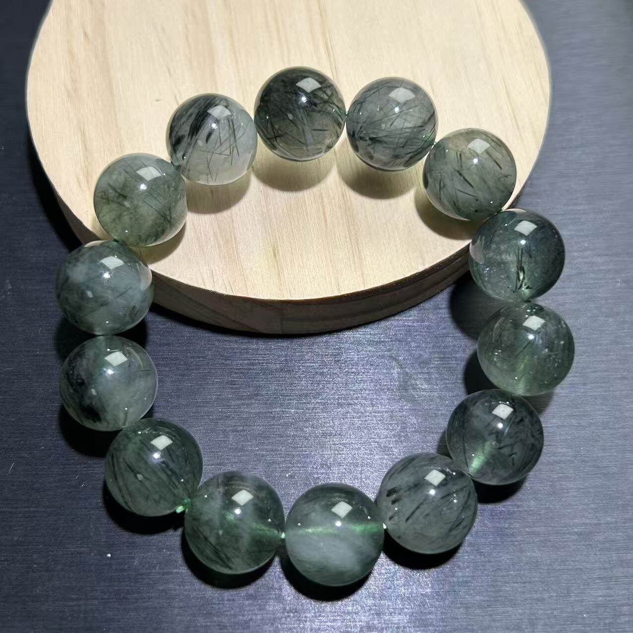 天然绿发晶手串绿兔毛手链绿水晶百搭绿阿塞绿幽灵水晶手串