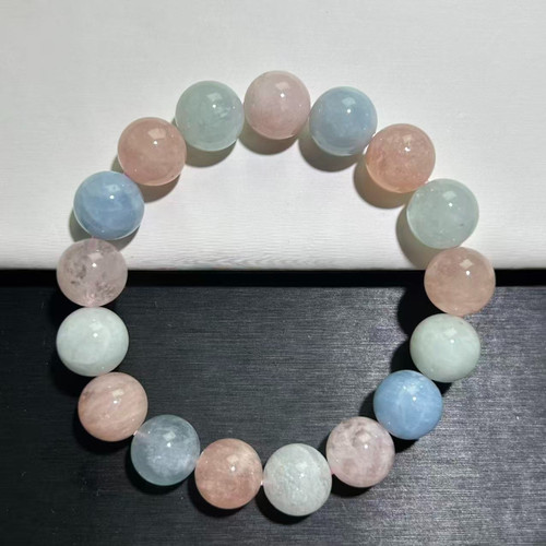 摩根石手串彩色绿柱石糖果色马卡龙手链女款一物一拍