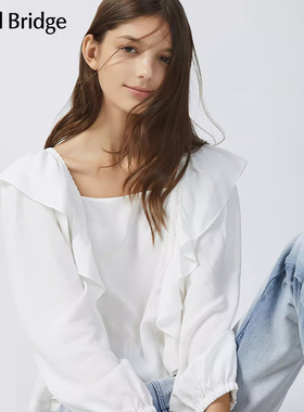 夏季女士荷叶边方领白色百搭衬衫MUBL321F-698