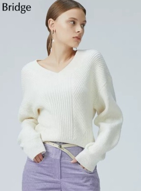 Mind Bridge秋冬V领休闲百搭背后系带显瘦针织衫少量MTKT721C-698