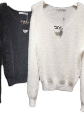 Mind Bridge秋冬女时尚V领金属链休闲针织衫毛衣少量MVKT728C-898