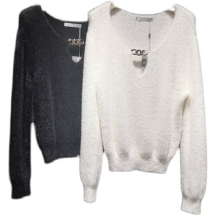 Mind Bridge秋冬女时尚V领金属链休闲针织衫毛衣少量MVKT728C-898