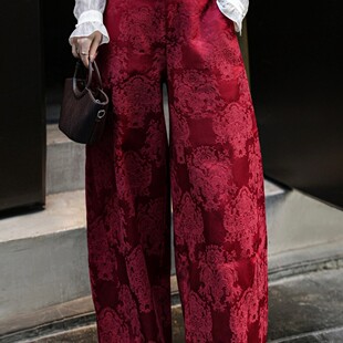 26早春上新百搭款提花暗纹阔腿裤缎面质感休闲裤白搭气质裤子女士
