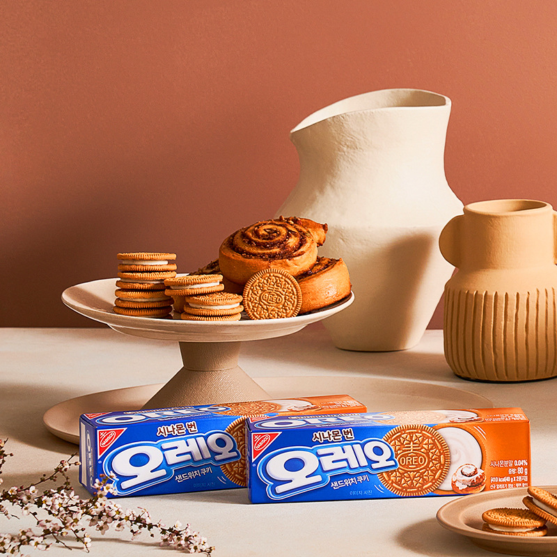 韩国进口肉桂味奶油夹心饼干80g休闲下午茶办公室甜点饼干