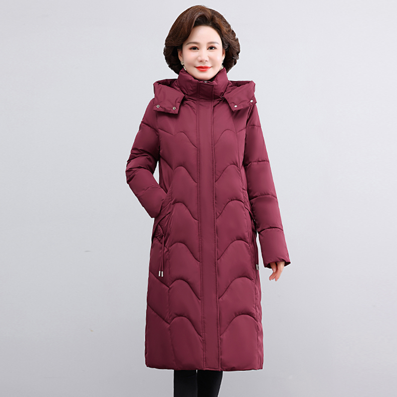 黑金年轻妈妈中老年棉服女装中长款过膝洋气冬季加厚收腰棉袄外套
