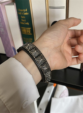 周扬青网红同款纯银暗黑皮手环