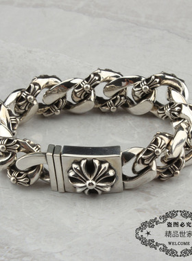 ROCK HEARTS个性粗犷手链 十字花链麻花链暗黑风格S925纯银款