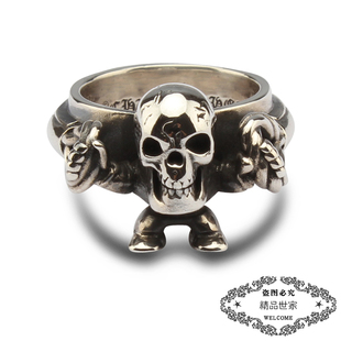 骷髅戒指 HEARTS 情侣朋克 嘻哈风 韦雪S925纯银 潮牌 鹿晗 ROCK