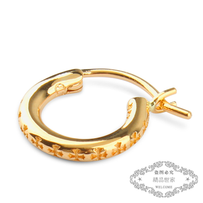 ROCK HEARTS 22K纯金十字花半圆耳钉耳环潮流个性情侣网红款