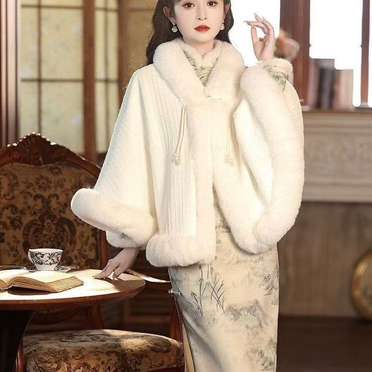 网红斗篷漂亮上衣女生宽松披肩时尚旗袍气质秋冬洋气千金温柔保暖