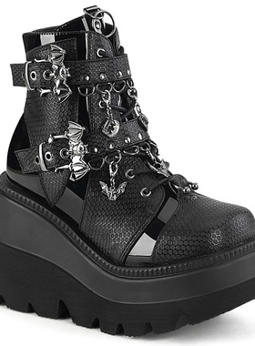 美国代购Pleaser/Demonia11.4cm厚底防水台踝靴双排蝙蝠扣短筒靴