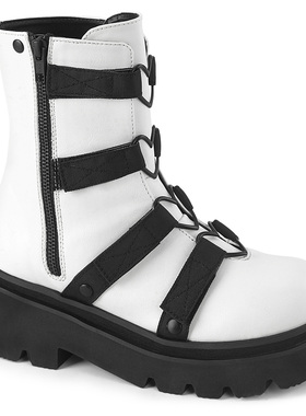 美国代购Pleaser Demonia6.4cm分层厚底短靴尼龙带金属心形环女靴