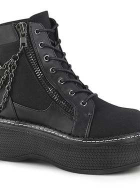 美国Pleaser/Demonia5.1cm帆布厚底及踝靴外侧拉链链条短筒靴女靴