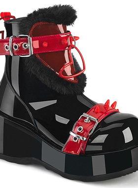 美国代购Demonia  CUBBY-57正品哥特爱心铆钉恶魔毛绒厚底鞋靴女