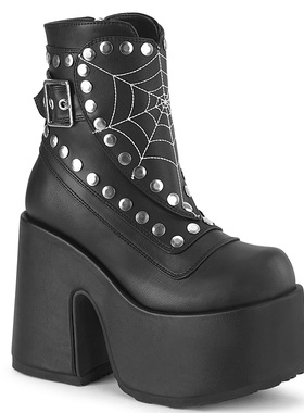 美国代购Pleaser/Demonia12.7cm粗跟厚底防水台铆钉蜘蛛网短筒靴