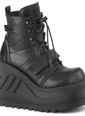 美国Pleaser/Demonia12.1cm黑色亚光厚底及踝靴坡跟防水台女靴