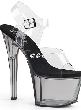 美国代购Pleaser17.8cm透明高跟凉鞋淡色防水台厚底钢管舞凉鞋