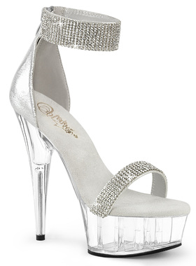 美国代购Pleaser15.2cm透明防水台露趾高跟凉鞋水钻带后拉链凉鞋