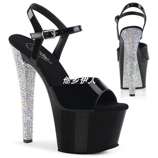跟露趾钢管舞高跟鞋 Pleaser17.8cm水钻镶嵌防水台底部鞋 美国代购