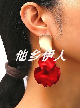 美国代购亚克力玫瑰花瓣夸张耳环