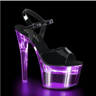 美国Pleaser17.8cm防水台高跟凉鞋 LED7种变色灯光系带钢管舞鞋