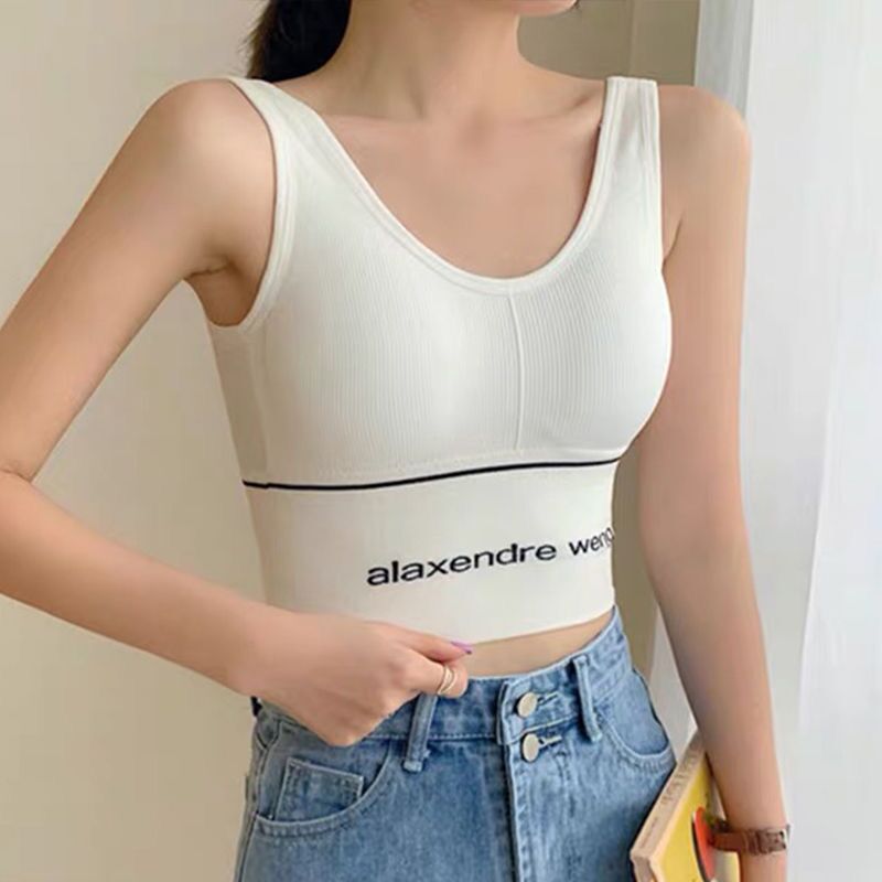 网红女士短款运动吊带美背心夏内搭字母黑色打底衫瑜伽上衣外穿潮