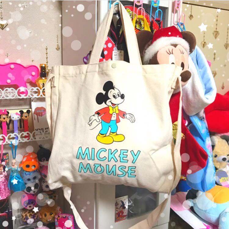 日本杂志附录可爱卡通老鼠图案搭扣帆布包 补习袋书袋 单肩斜挎包