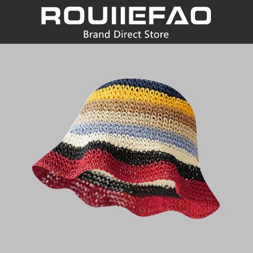 ROUIIEFAO草帽彩虹编织大帽檐