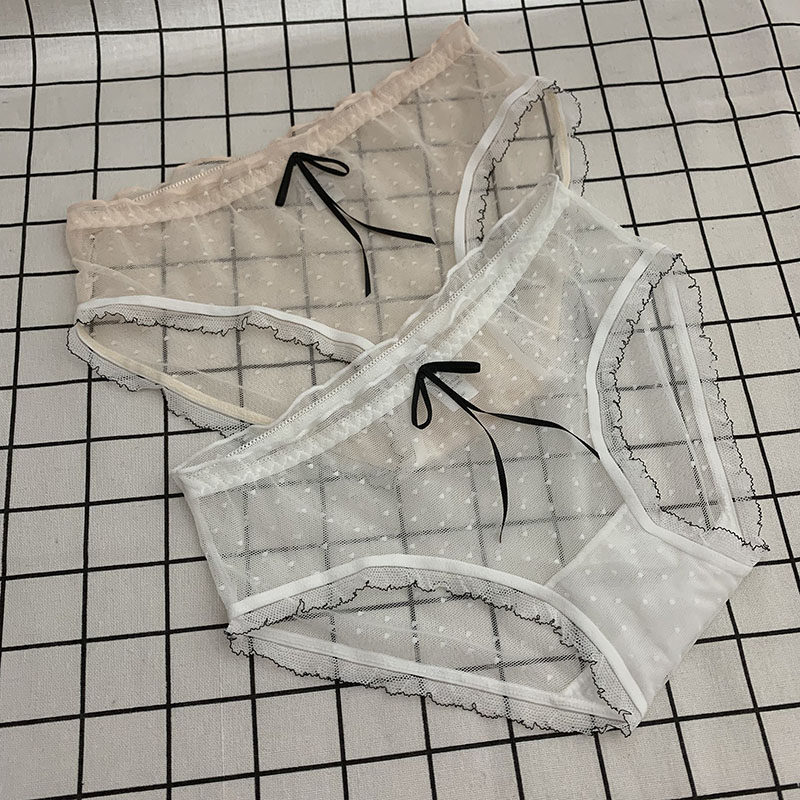 性感蕾丝小内裤夏超薄日系少女透明网纱荷叶边透气波点学院新三角