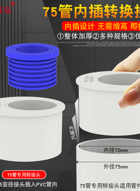 厨房专用pvc下水管75转50接头排水管配件直接转接内插变径大小头