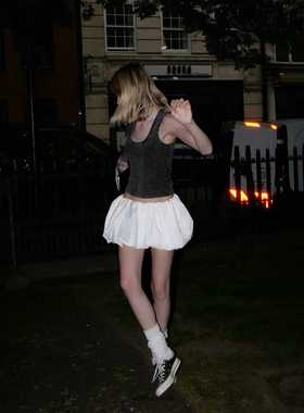 设计感超短褶皱抽绳南瓜裙简约百搭纯欲辣妹半身裙短款A字裙女夏