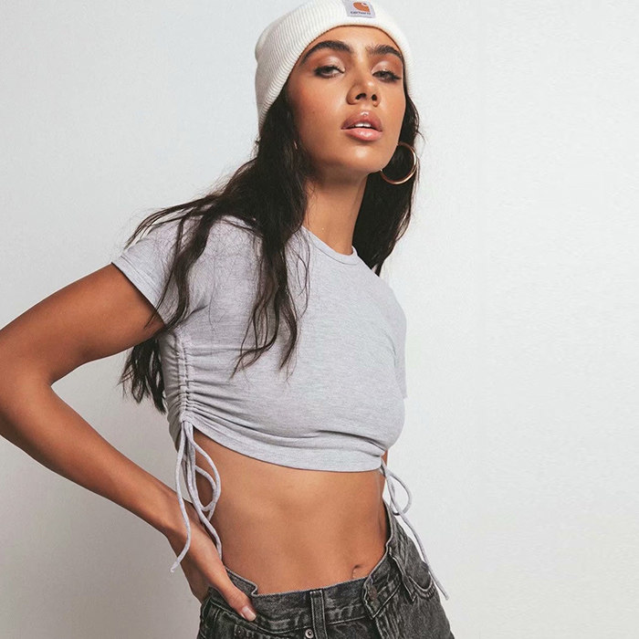 欧美抽绳紧身抽绳显身材欧美