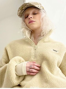 现货prix24秋冬新款羊羔绒卫衣女外套纯色高领超酷摇粒绒短款抽绳