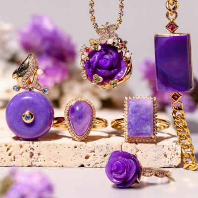 精选皇家紫樱花粉玉化料手链