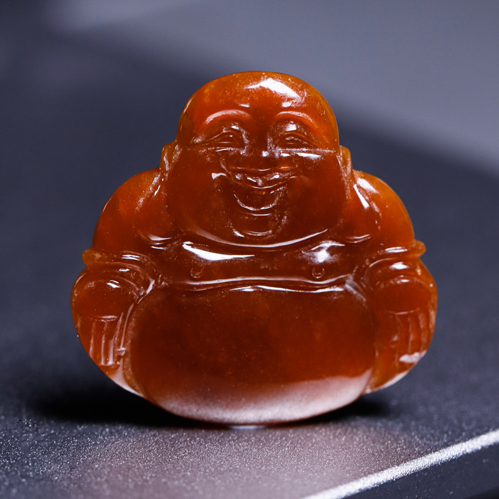 冰种浓艳红翡佛公 种水好颜色正 名产地 缅甸A货 天然翡翠裸石